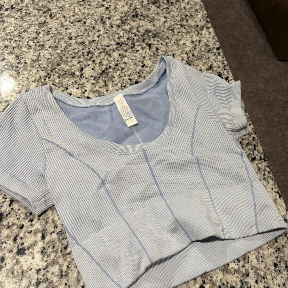 Aerie Light Blue Ribbed Crop Top